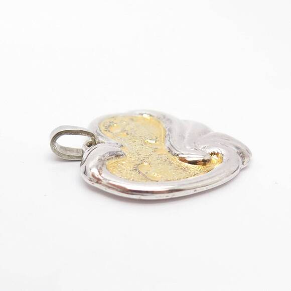 925 Sterling Silver 2-Tone Vintage Gorham Ribbed Heart Pendant - Picture 4 of 6